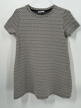 Zara Trafaluc Black & White Geometric Textured Mini Dress Size Large